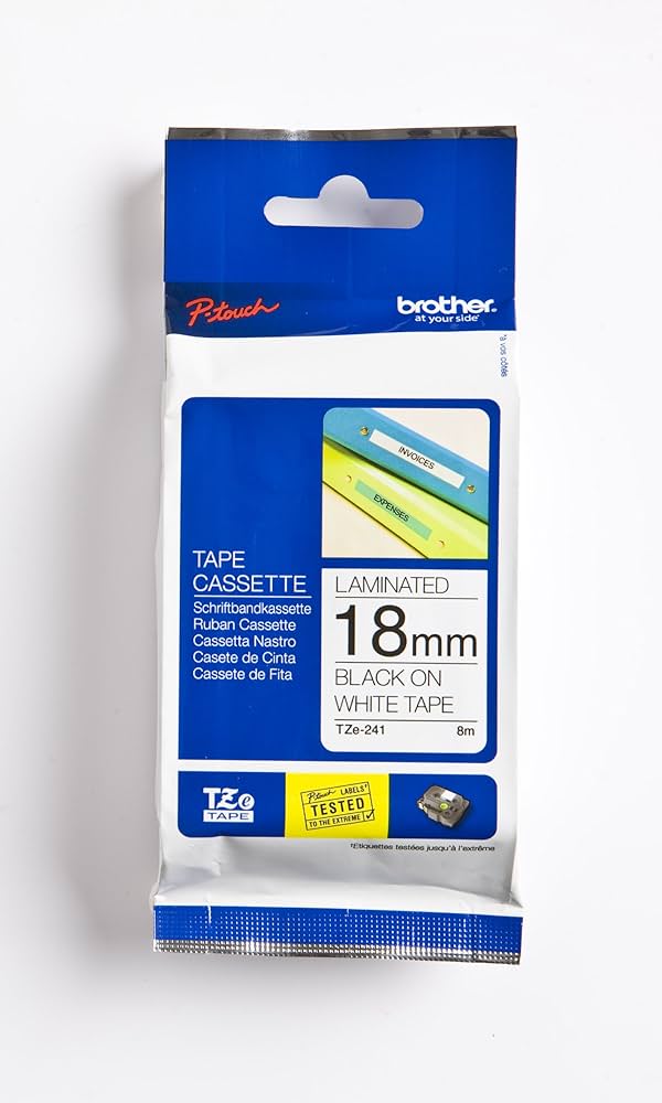 Brother TZe-241, Khổ 18mm, Dài 8m, Black On White, Chống Thấm Nước