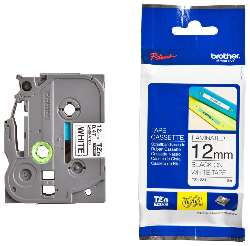 Nhãn TZE 231 12mm trắng/ chữ đen